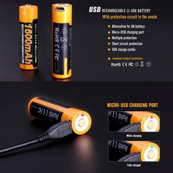 AccuCell Mignon AA LR6 1600mAh 1,5V mehrfach geschützt micro USB Li-Ion Akku