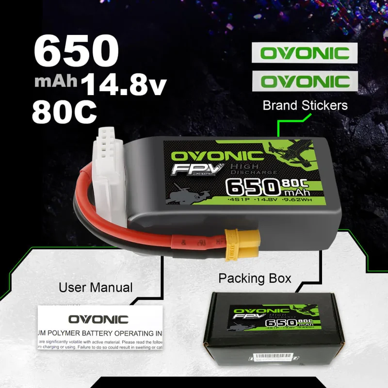 Ovonic FPV 4S 650mah 14,8V 80C XT30 FPV Lipo Akku