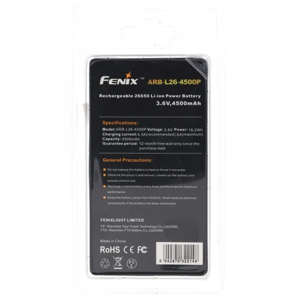Fenix PD40R 26650 3,7V 4500mAh geschützt Li-Ion Akku