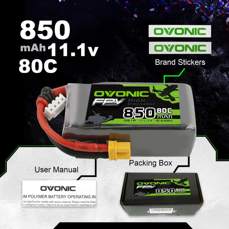 Ovonic FPV 3S 850mAh 11,1V 80C XT30 Lipo Akku
