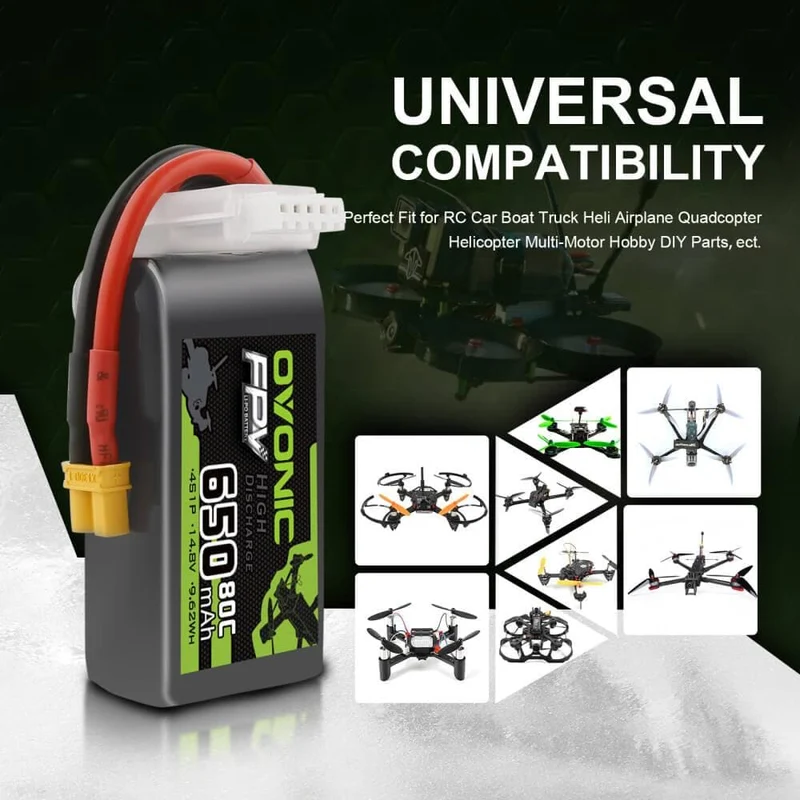 Ovonic FPV 4S 650mah 14,8V 80C XT30 Lipo Akku (2 Stück)