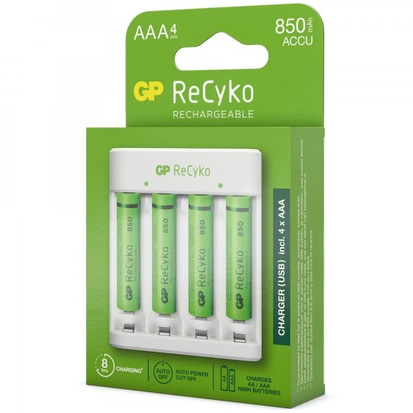 GP ReCyko Batteries USB-Ladegerät GP E411 inkl. 4x 1,2V AAA Micro 1,2V 850mAh Akkus