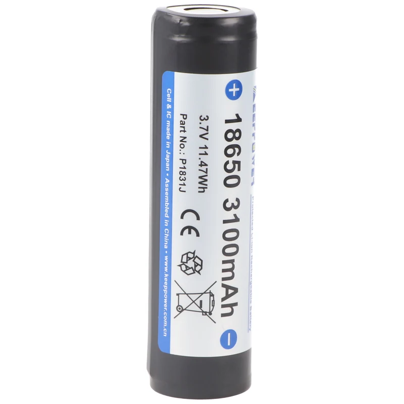 Keeppower 18650 3100mAh 3,7V Li-Ion Akku geschützt flacher Kopf