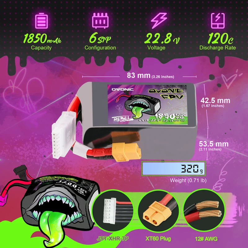 Ovonic Rebel 2.0 6S 1850mah 120C LiHV 22,8V XT60 Lipo Akku (2 Stück)