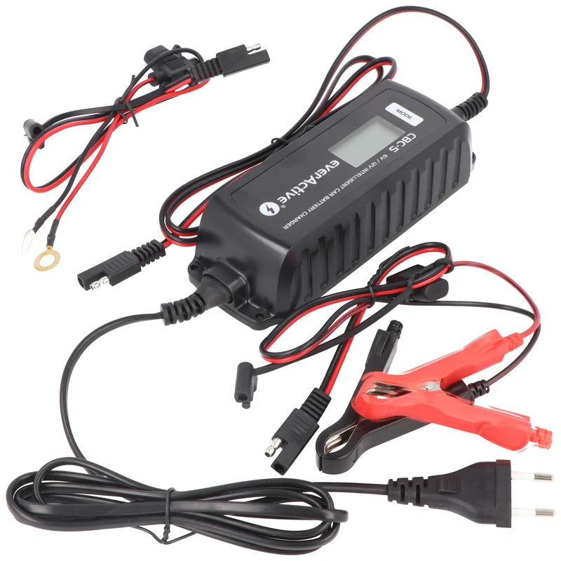 everActive Schnell-Ladegerät mit LCD-Display für 6 Volt und 12 Volt für Auto-, Motorrad-, Bleisäure-, PB, Gel, AGM Akku
