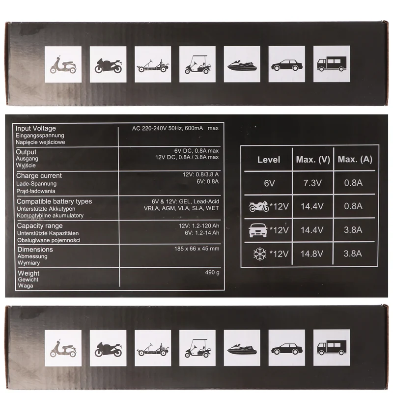 everActive Schnell-Ladegerät mit LCD-Display für 6 Volt und 12 Volt für Auto-, Motorrad-, Bleisäure-, PB, Gel, AGM Akku