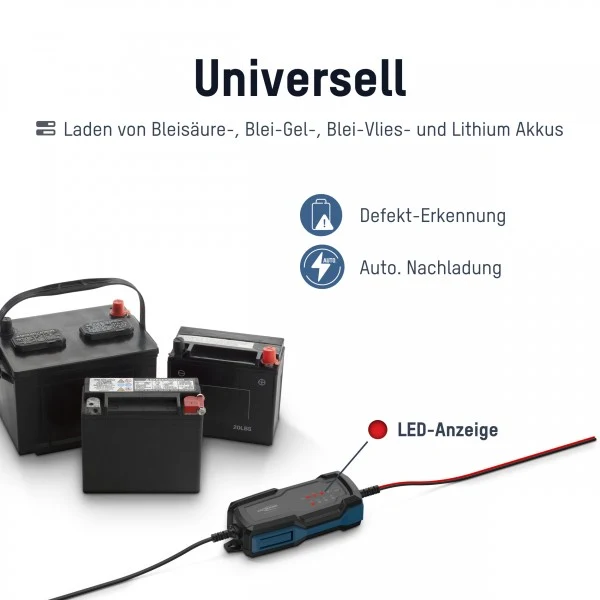 Ansmann BC 6-12V/2A 8-Stufen Kfz-Ladegerät für 6V und 12V Blei-Säure-, Blei-Gel- und Blei-Vlies-Batterien, sowie 12V LiFePO4 Batterien
