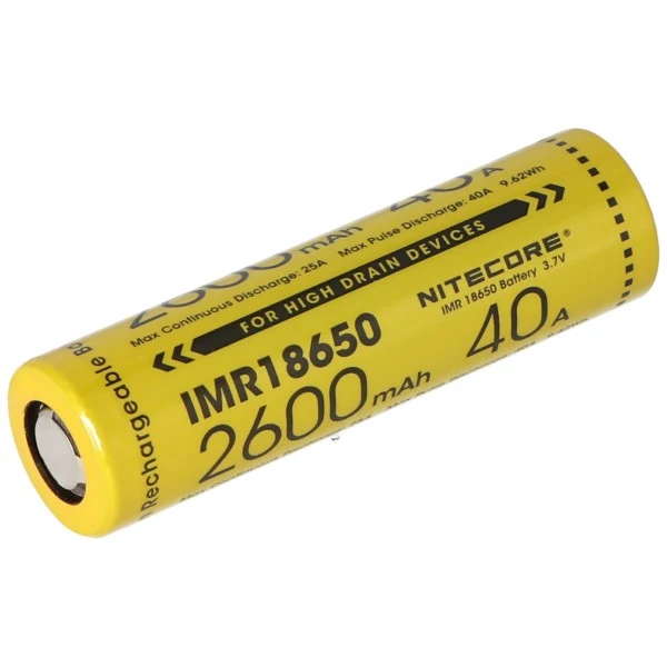 Nitecore 18650IMR Li-Ion Akku 3,7V 2600mAh/40A Flat Top (2 Stück)