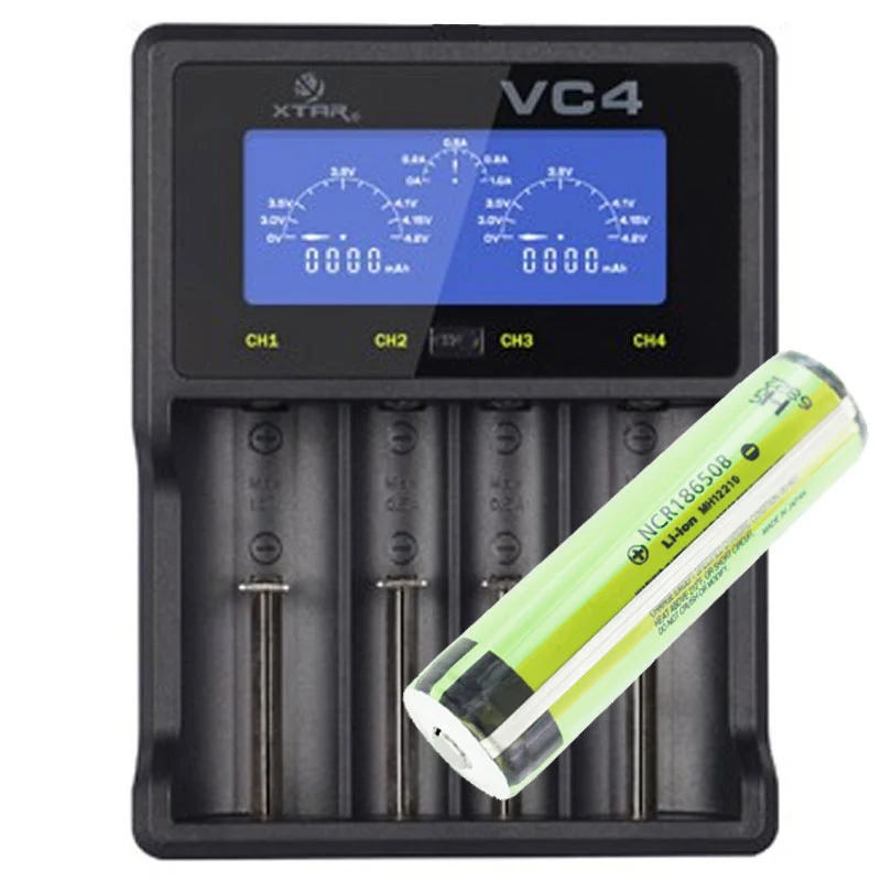 Xtar VC4 18650 Li-Ion Akku geschützt 3,7V 3400mAh und LCD-Schnell-Ladegerät
