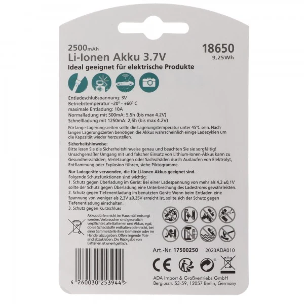 Arcas Li-Ion Akku 18650 2500mAh 3,7V