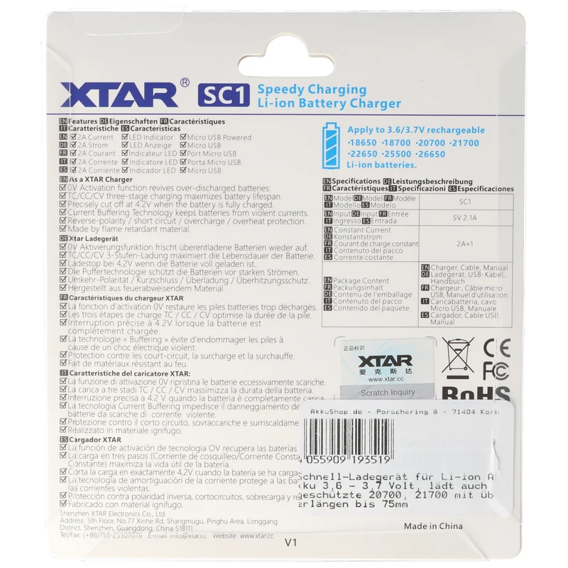 Xtar 3,7V 18650 Li-Ion Akku 3400mAh Schutzschaltung und USB Schnell-Ladegerät