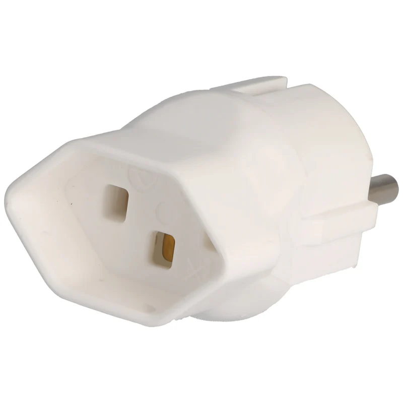 AccuCell Schweiz-Adapter weiss vom schweizer Stecker 3pin auf Schukokupplung 2pin mit Erdleiter und 10A