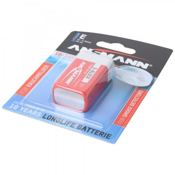 Ansmann Lithium Batterie für Rauchmelder 9V E-Block speziell für Rauchwarnmelder