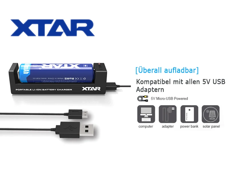 Xtar MC1 - Ladegerät für Li-Ion-Akkus 3,6V/3,7V inkl. USB-Kabel