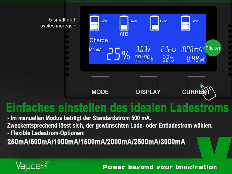 Vapcell S4 plus V3.0 professionelles Universal-Analyse-Ladegerät für Li-Ion, NIMH, NiCd Akkus