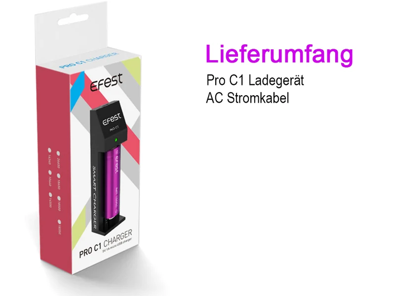 Efest PRO C1 effizientes 1-Schacht-Schnelladegerät für Li-Ionen Akkus