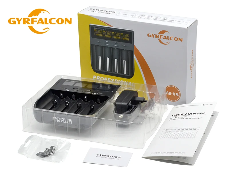 Enova Gyrfalcon All-44: 4fach Akkuladegerät für Li-Ion, LiFePO4, NiMH