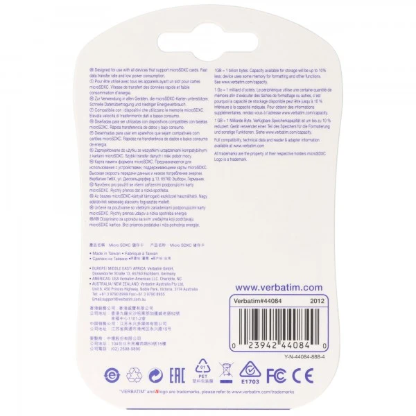 Verbatim microSDXC Card 64GB, Premium, Class 10, U1 (R) 90MB/s, (W) 10MB/s, SD Adapter, Retail-Blister
