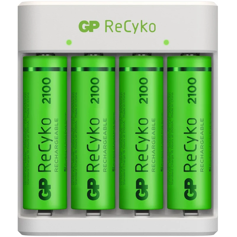 GP Batteries USB-Modell Ladegerät GP E411 inkl. 4x ReCyko 1,2V AA Mignon 2100 mAh Akkus