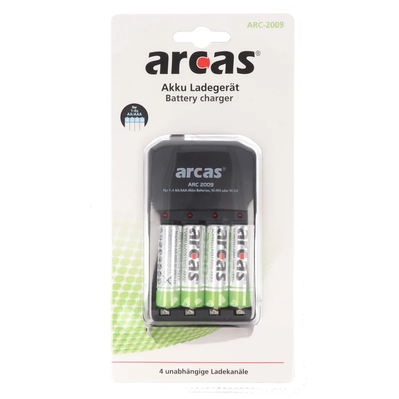 Arcas Ladegerät inklusive 4 Mignon AA NiMH Akkus mit 2700mAh zum Sparpreis