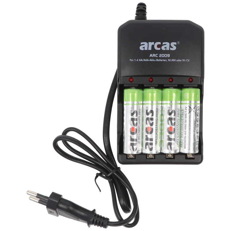 Arcas Ladegerät inklusive 4 Mignon AA NiMH Akkus mit 2700mAh zum Sparpreis