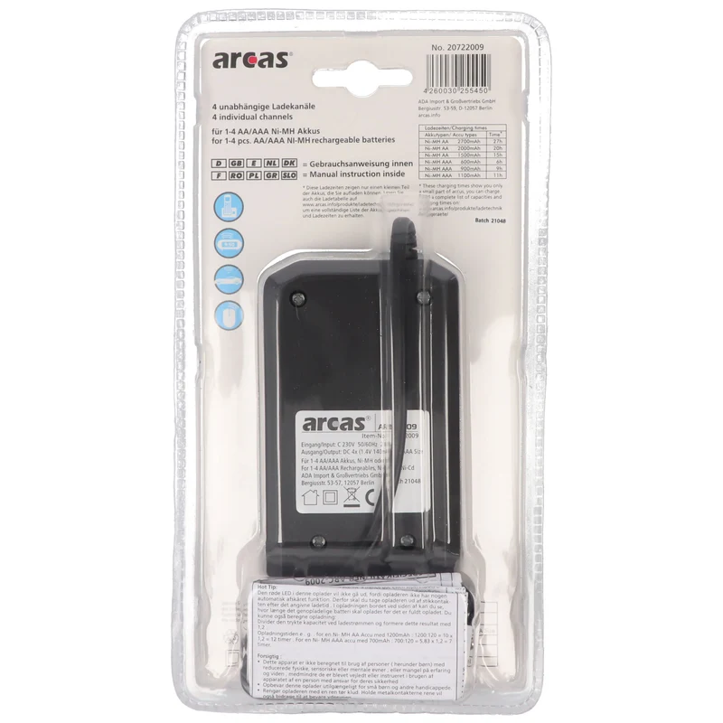Arcas Ladegerät inklusive 4 Mignon AA NiMH Akkus mit 2700mAh zum Sparpreis