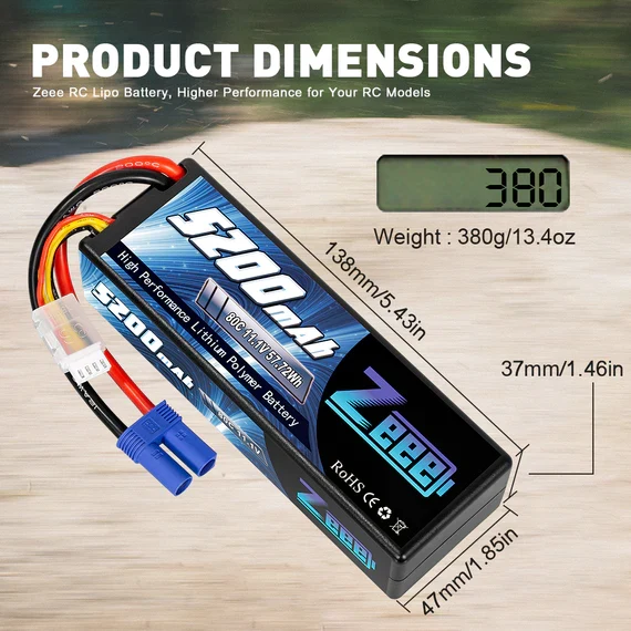 Zeee 3S 5200mAh 11,1V 80C EC5 Hardcase Lipo-Akku (2 Stück )
