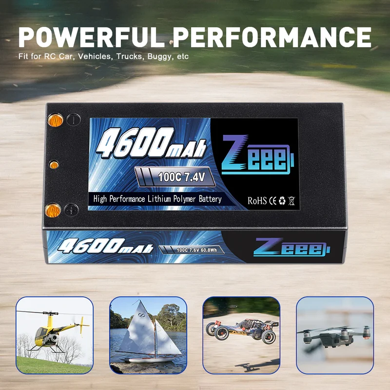 Zeee 2S 4600mAh 7,4V 100C Hardcase 4-mm-Bullet-Deans Shorty Lipo-Akku