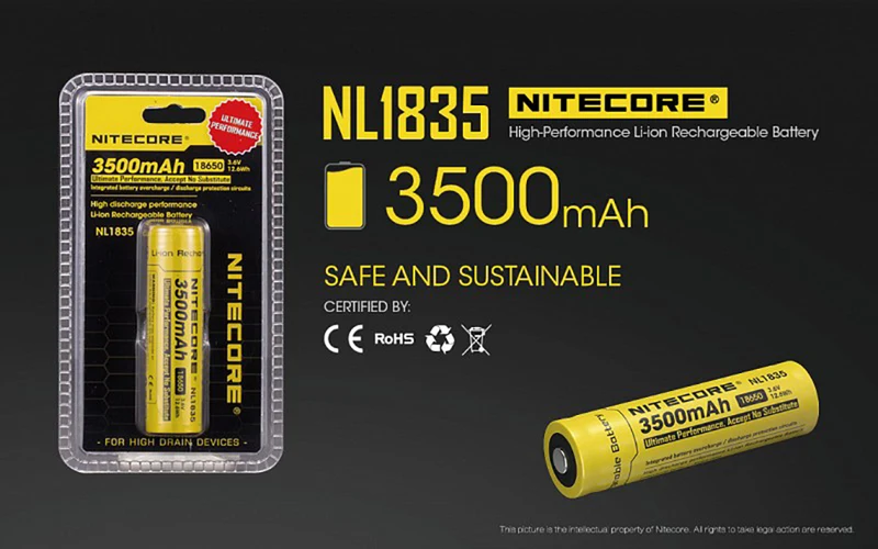 NiteCore Li-Ion-Akku 18650 - 3500mAh, 3,7V - NL1835 PCB geschützt