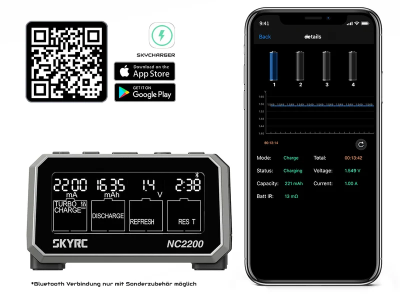 SkyRC NC2200 intelligentes Analyse-Ladegerät für AA/AAA, NIMH/NiCd, Akkus