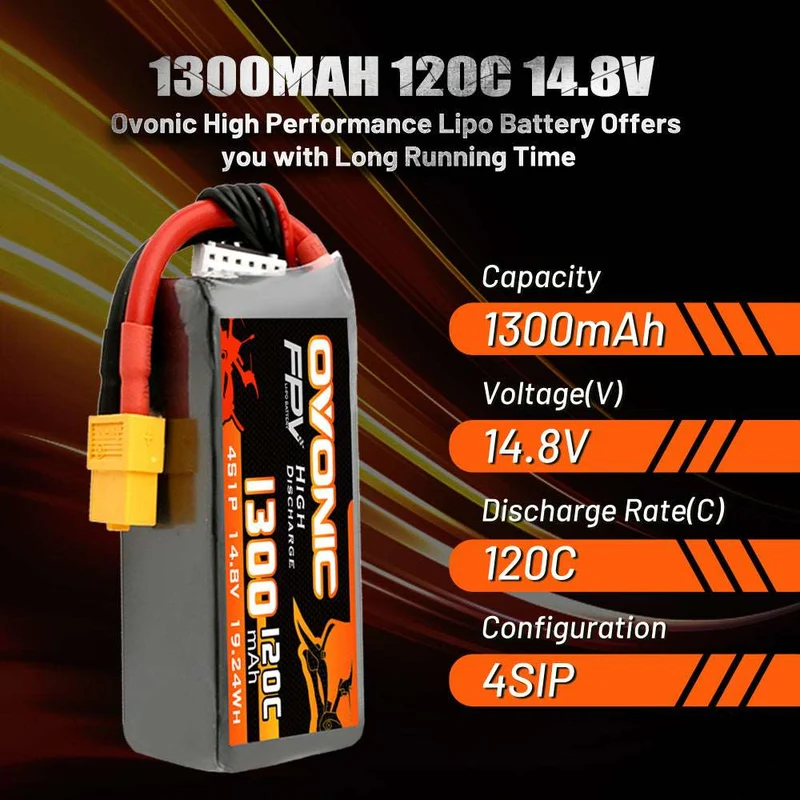 Ovonic FPV 4S 1300mAh 120C 14,8V XT60 LiPo Akku (4 Stück )
