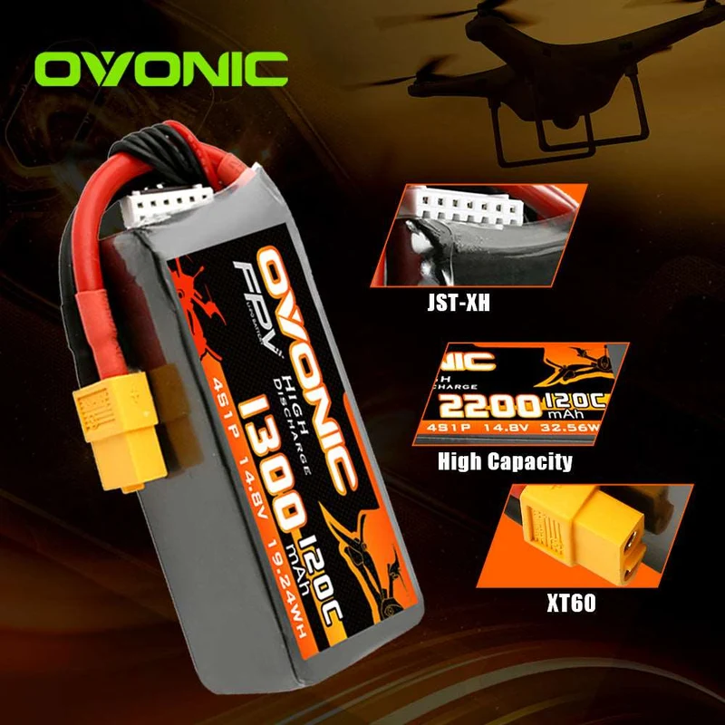 Ovonic FPV 4S 1300mAh 120C 14,8V XT60 LiPo Akku (4 Stück )