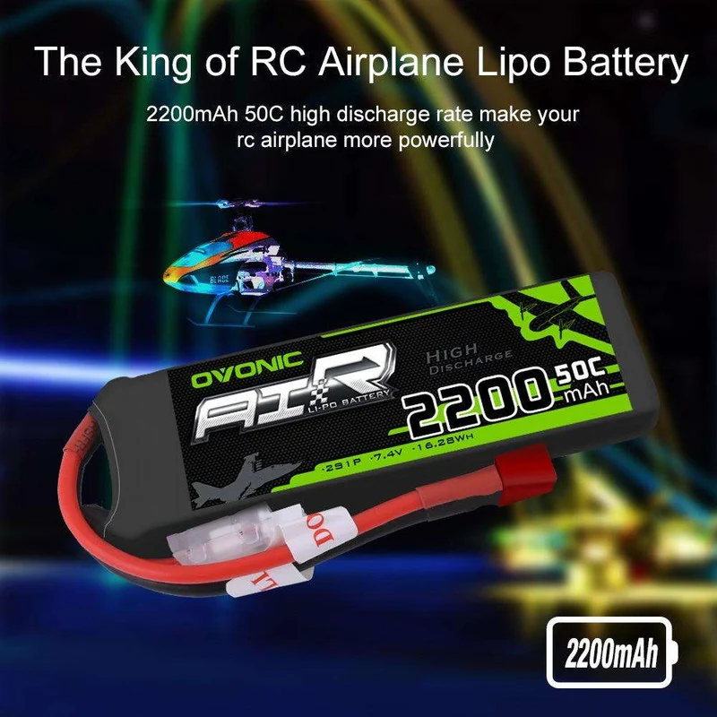 Ovonic 2S 2200mAh 50C 7,4V T-Stecker LiPo Akku (2 Stück)