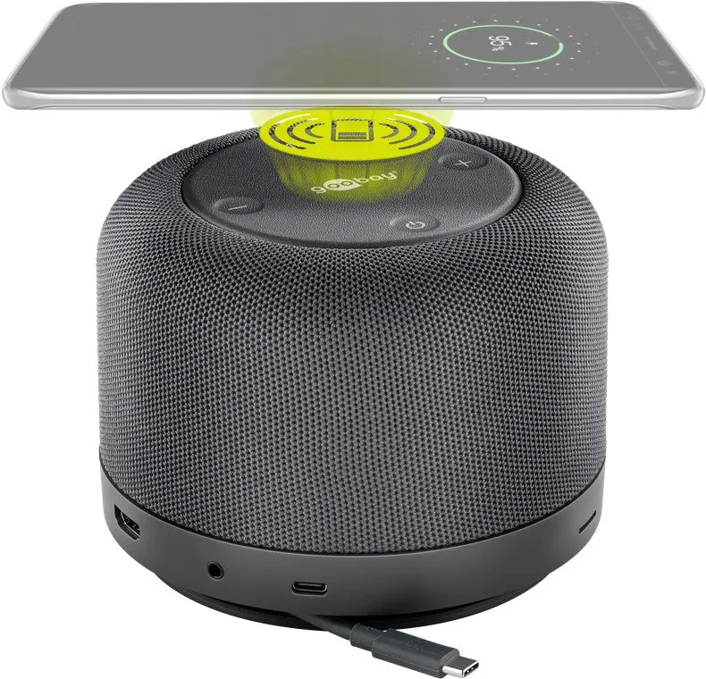 Goobay USB-C 12 in 1 Multiport Dock mit Wireless Fast Charging, vereint die gängigsten Anschlüsse, Stromabgabe 100 W, integrierter Multimedia-Lautsprecher
