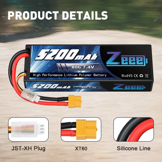 Zeee 2S 5200mAh 7.4V 80C XT60 Hardcase (2 Stück)
