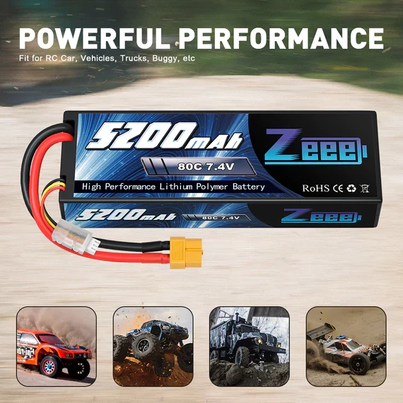 Zeee 2S 5200mAh 7.4V 80C XT60 Hardcase (2 Stück)