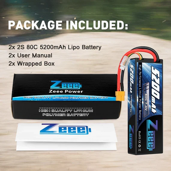 Zeee 2S 5200mAh 7.4V 80C XT60 Hardcase (2 Stück)