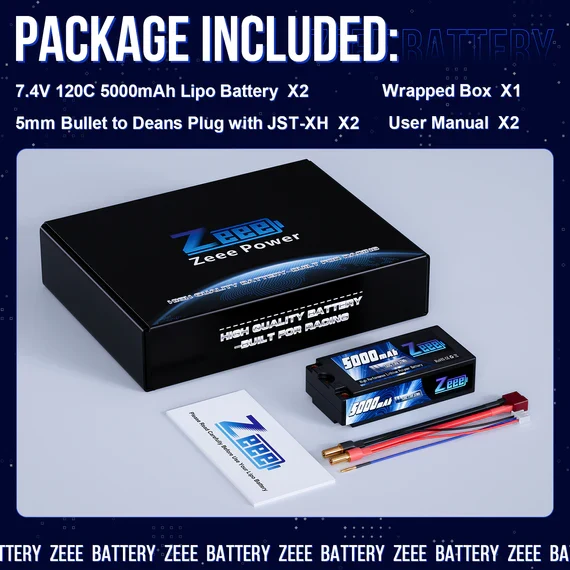 Zeee 2S 5000mAh 7,4V 120C Shorty 5mm Bullet Deans Hardcase (2 Stück)