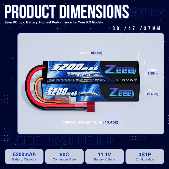 Zeee 3S 5200mAh 11,1V 80C Hardcase Deans Lipo Akku