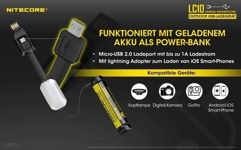 Nitecore LC10 kompaktes Reise-Ladegerät für Zylindrische Li-Ionen Akkus