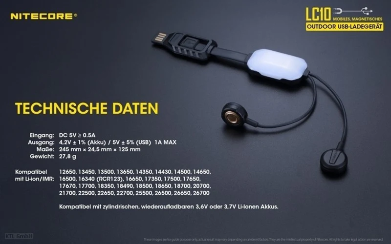 Nitecore LC10 kompaktes Reise-Ladegerät für Zylindrische Li-Ionen Akkus