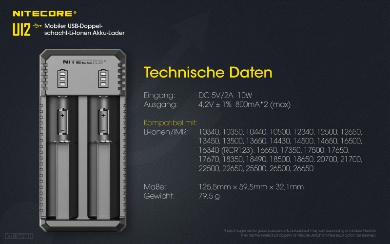 Nitecore Ui2 - USB Zwei Schacht-Ladegerät für Lithium Ionen Akkus