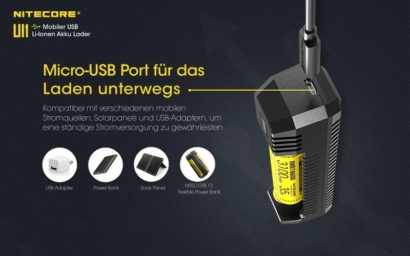 Nitecore Ui1 - USB Ein Schacht-Ladegerät für Lithium Ionen Akkus