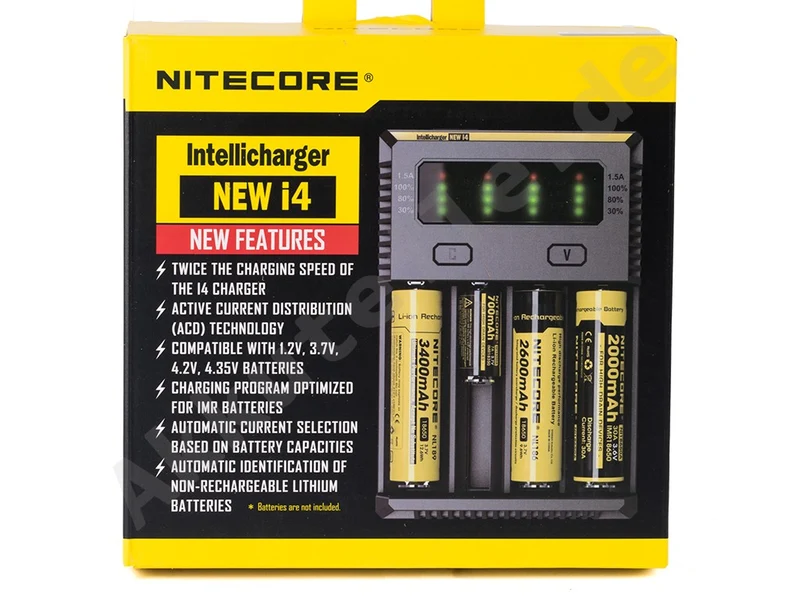 Nitecore Sysmax NEW i4 - intelligentes Ladegerät für Li-Ion, LiFePo4 und Ni-MH Akkus
