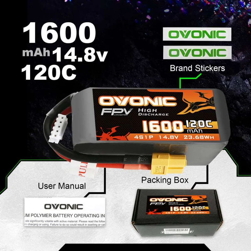 Ovonic FPV 4S 1600mAh 120C 14,8V XT60 LiPo Akku (4 Stück )