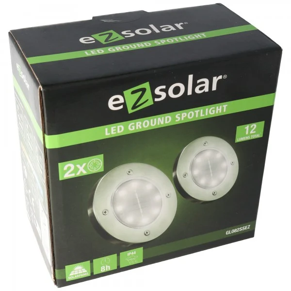 EZ Solar 2er Set LED Solar Bodenstrahler Edelstahl wasserdicht IP44 inkl NiMH AA 2,3V 400mAh Akku