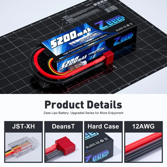 Zeee 2S 5200mAh 7,4V 100C Hardcase Deans LiPo Akku