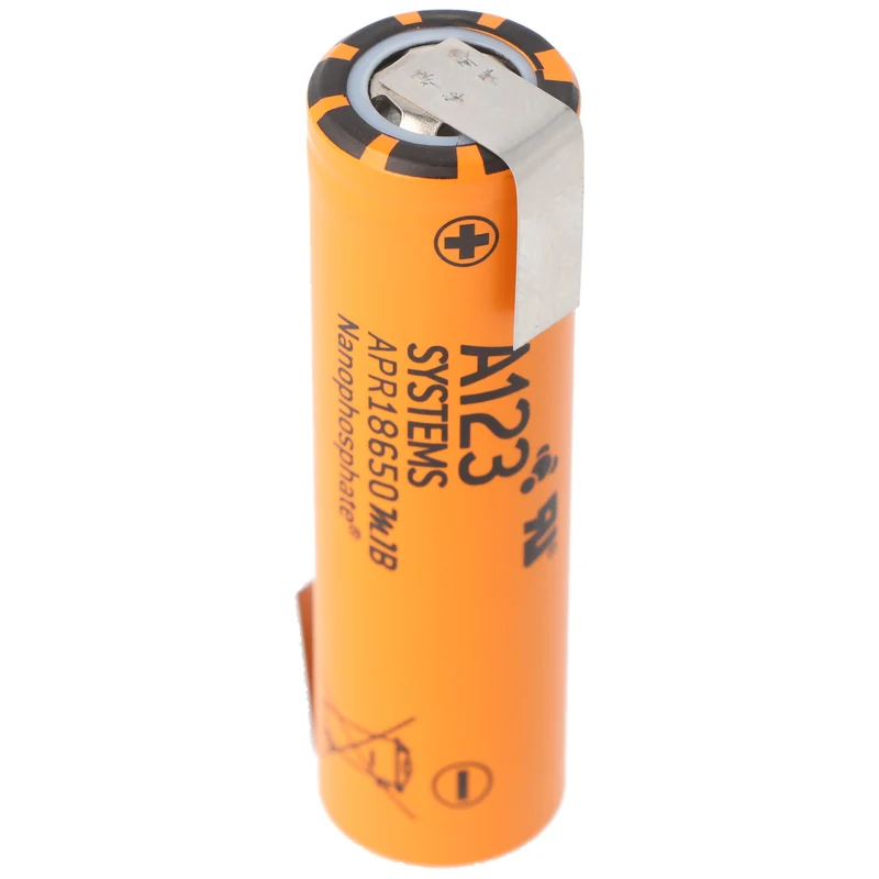 A123 APR18650M-A1 1100mAh 3,3V LiFePo4 Akku Lötfahne Z-Form