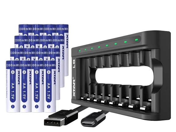 Xtar L8 – Ladegerät + 16x AA (Mignon) LR6 1,5V Li-Ion Akkus