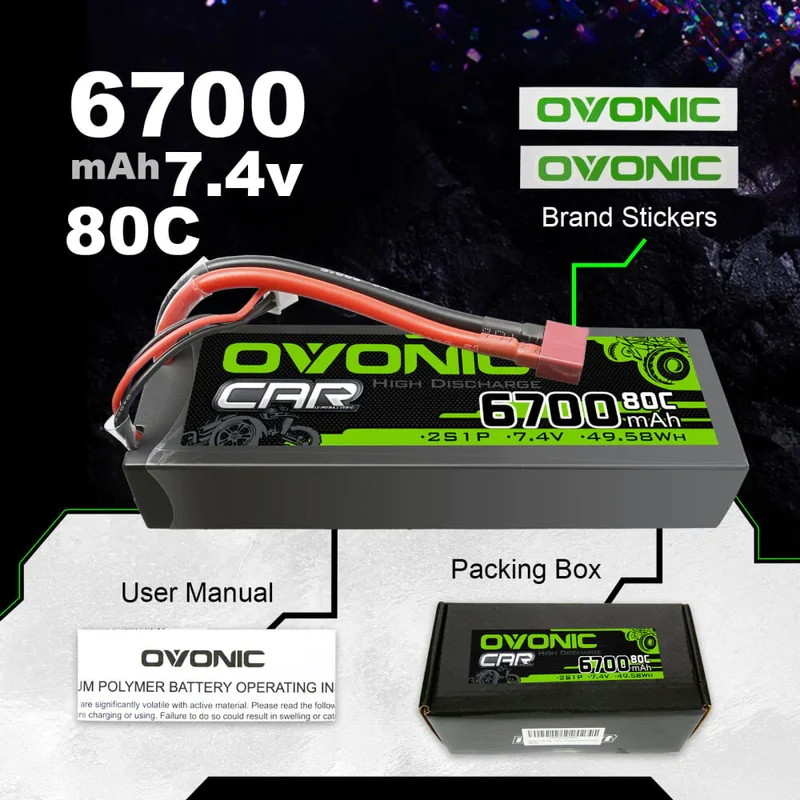Ovonic Car 2S 6700mAh 7,4V 80C Hardcase LiPo Akku (2 Stück)